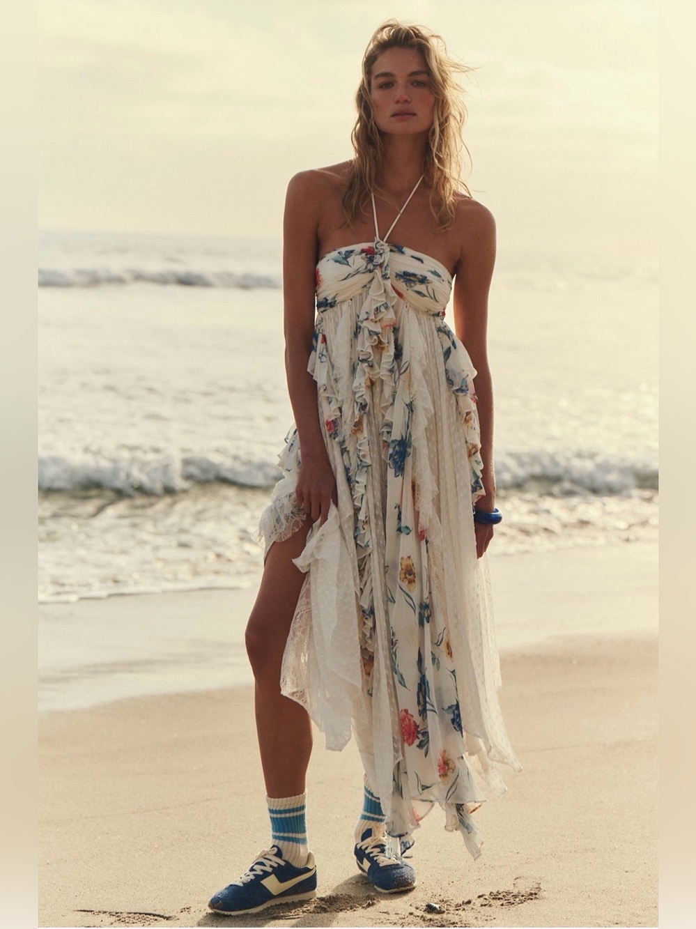 NWT Free People Boho Garden Party Midi Dress in Whispering White Combo Size XL
